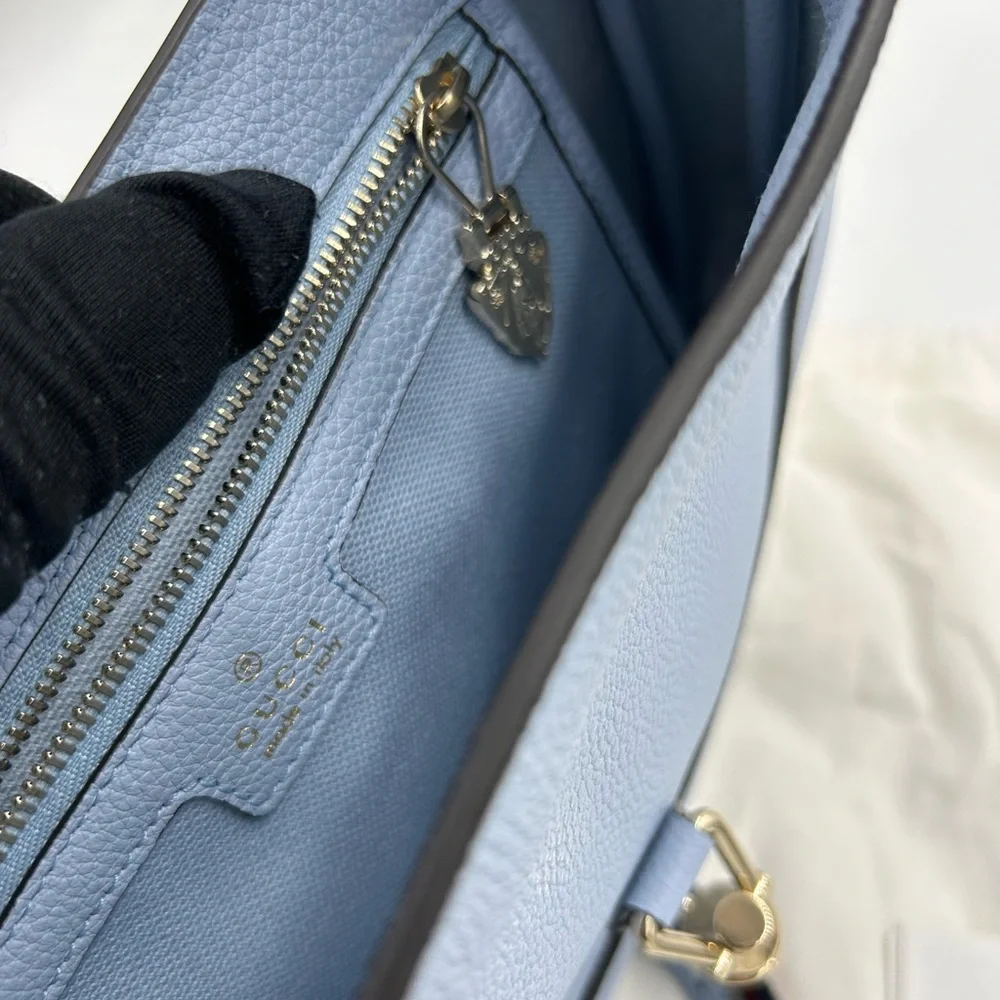 Women's Gucci, Jackie, 1961 hobo bag medium size light blue grain calf skin NWT - Picture 16 of 16